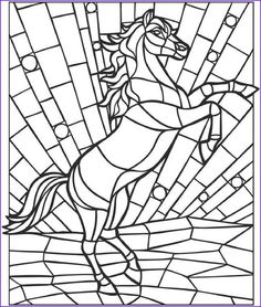 a stained glass horse running through the sun