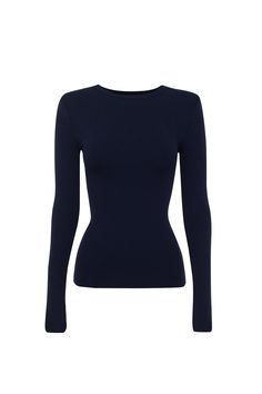 The Brooklyn Top in navy is your new go to ribbed jersey piece. This extremely soft double layered, lightweight top features a high round neckline and long sleeves with thumb openings. The top is conveniently designed to be paired with existing pieces in your wardrobe. Features: High round neckline Double layered Small sized ribbing Long sleeves with thumb openings Form fitting Long line body length Fashion Archive, Blue Long Sleeve Tops, Digital Closet, Navy Blue Top, Basic Long Sleeve, Lightweight Tops, Navy Shirt, Women Clothes, Ulla Johnson