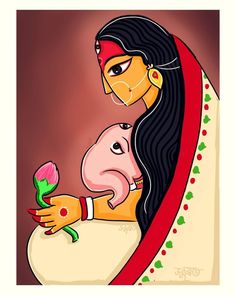 a painting of a woman holding a pig with a flower in it's hand