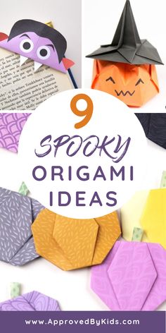 origami halloween crafts for kids with the title 9 spooky origami ideas