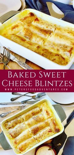 baked sweet cheese blintzes in a casserole dish on a table