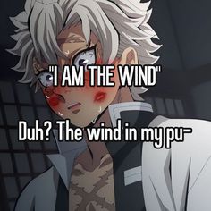 an anime character with the caption i am the wind? duh? the wind in my pur