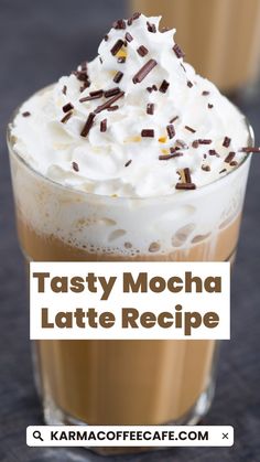 tasty mocha latte recipe with whipped cream and chocolate sprinkles