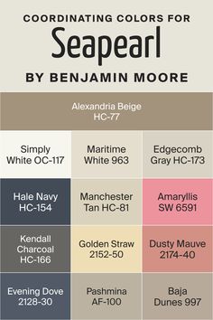 the color scheme for sea pearl by benjam moore, including white and gray