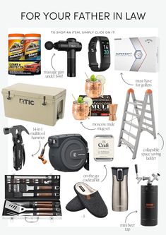 the contents of a father's day gift guide are shown in this graphic style