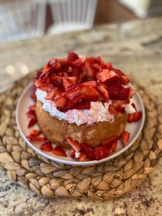 An easy strawberry sauce made by combining strawberries and sugar and super quick homemade whipped cream make a regular old store bought angel food cake taste DIVINE! Easy Strawberry Sauce, Strawberries And Sugar, Strawberry Sauce, Homemade Whipped Cream