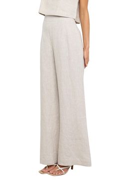 A streamlined fit through the hips gives way to a trend-savvy wide-leg silhouette in these high-waist linen pants perfect for warm weather. Hidden back-zip closure Back patch pockets Unlined 100% linen Hand wash, line dry Imported Affordable Cotton Pants With Adjustable Waist, Spring Full-length Linen Bottoms, Relaxed Fit Linen Bottoms Full Length, Relaxed Fit Full Length Linen Bottoms, Relaxed Fit Full-length Linen Bottoms, Chic Linen Bottoms For Work, Chic Linen Workwear Bottoms, High-waist Linen Bottoms In Neutral Color, Chic Linen Straight Pants