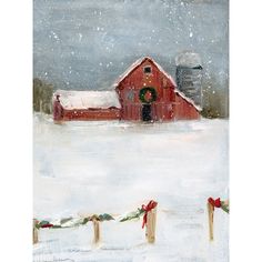 Christmas on the Farm II Poster Print by Sally Swatland Image 1 Christmas On The Farm, Smart Art, Watercolor Christmas Cards, Watercolor Ideas, On The Farm, Red Barn, Christmas Paintings