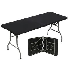 a black folding table with an open door