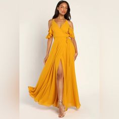 Beautiful Event Dress, Perfect For Weddings. Very Flattering, Standout Color, And Comfortable. Nwt And Never Worn - Bought For Bridesmaid But Then Switched Styles . Dark Yellow Bridesmaids Dress, Mustard Yellow Bridesmaid Dresses Fall, Deep Marigold Bridesmaid Dresses, Mastard Yellow Dress, Marigold Bridesmaid Dress, Burgundy Satin Dress, Marigold Dress, Plunging Neck Dress, Lulus Maxi Dress