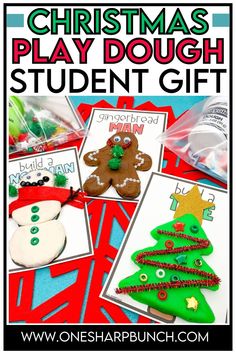 christmas play dough student gift with pictures of cookies and other holiday treats on the table