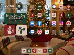 the christmas tree is decorated with many different app icons