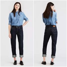 Levi’s Made And Crafted Column Taper High Rise 24 Size 24x30 Style # 756450005 Japanese Selvedge Denim Resin Valley Dark Wash Made To Be Worn And Washed Less Blue Tab Straight Fit High Rise: 11.5” Straight Leg Opening: 14.25” Zip Fly 5 Pocket Styling Thick Cotton Feel 98% Cotton 2% Elastane Bin C Levis Street Style, Slim Jeans Outfit, Levi Straight Leg Jeans, Japanese Selvedge Denim, Straight Crop Jeans, Selvedge Denim, Levi Jeans 501, Button Fly Jeans, Women Denim Jeans