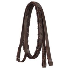 a brown leather bridle with braiding