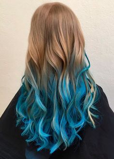 Dip dyed hair will blow a heavy hair storm in 2016 summer Light Brown Hair With Blue Tips, Light Brown Hair With Blue Highlights, Blue And Brown Hair, Blue Dip Dye Hair, Blonde Dip Dye, Kelly Hair, Blonde Dye, Dyed Tips