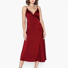 The Midi-Length Callie Slip Dress From Filippa K Has Two Overlapping Layers Made In A Pure Red Crushed Satin Triacetate, And Features Spaghetti Straps, A Classic V Shape At The Front And Back Of The Neckline, And A Subtle Shine That Resists Wrinkling For A Long-Lasting Smooth, Minimal Appearance. Condition: Great; Light Marking, Minor Snagging. Comes With Original Tags. Size: 36 Approximate Measurements: Shoulder: 7" (18 Cm) Chest: 14.25" (36 Cm) Length From Back: 47" (119 Cm) Composition: 86% Triacetate, 14% Polyester. Satin Slip, Satin Slip Dress, V Shape, Midi Length, Spaghetti Strap, Colorful Dresses, Spaghetti, Slip Dress, Midi Dress