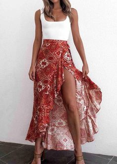 PRODUCT DETAILS   Waistline:Raised Waist Type:Inelastic Pattern Type:Print Details:Belted,Ruffle,Split Length:Long Material:100% Polyester   PRODUCT MEASUREMENTS Size Waist Hip Length S 68cm/26.77'' 82cm/32.28'' 93cm/36.61'' M 72cm/28.3'' 86cm/37.0" 95cm/37.40'' L 76cm/29.92'' 90cm/35.43'' 97cm/38.18'' XL 80cm/31.49'' Bohemian Skirts, Bohemian Skirt, Bandage Skirt, Skirt Maxi, Beach Skirt, Bodycon Skirt, Boho Skirts