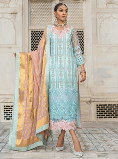 Designer embroidered net dress is presented for party and casual wear. Designer embroidered net dress with thread work and motifs available in all over USA Designer Light Blue Chikankari Embroidery Dress, Designer Light Blue Dress With Chikankari Embroidery, Blue Semi-stitched Dress With Intricate Embroidery, Anarkali Net Dress With Dabka Work, Semi-stitched Light Blue Dress With Intricate Embroidery, Light Blue Semi-stitched Dress With Intricate Embroidery, Unstitched Net Dress With Dabka Work, Traditional Light Blue Organza Dress, Designer Net Party Dresses