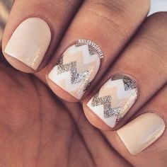 Nude & Silver chevron nails #nails #mani #manicure Chevron Nail Designs, Chevron Nail Art, Chevron Nails, Her Nails, Short Nail Designs, Cute Nail Art, Nail Art Ideas