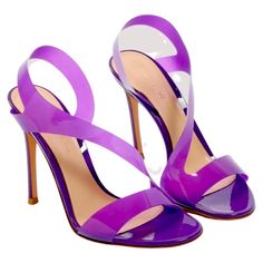 These Brand New Gianvito Rossi Metropolis Sandals Feature A Clear Orchid Colored Pvc Strap That Arcs Across The Foot And Curves Into A Slingback. The Upper Strap Has A Slight Bit Of Stretch Making These Ultra Comfortable. The Sandal Is Highlighted With A Patent Orchid Leather Covered 105mm Heel. Brand: Gianvito Rossi Style: Metropolis 105mm Pvc And Leather Heels Size: Eu 39.5 Material: Pvc Upper, Leather Lining, Covered Heel And Sole Condition: Nwt Retail: $825 Accessories: These Will Be Shipped Luxury Purple Open Heel Heels, Chic Purple Heels For Gala, Summer Gala Sandals In Patent Leather, Summer Gala Patent Leather Sandals, Elegant Purple Sandals With Branded Heel, Purple High Heel Shoes For Events, Luxury Purple Evening Sandals, Summer Purple Patent Leather Heels, Modern Purple Open Toe Heels