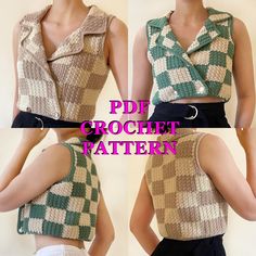 Adriana Checkered Vest Crochet Pattern - Etsy Canada Checkered Vest Crochet, Crochet Shirt Pattern, Vest Crochet Pattern, Checkered Vest, Vest Crochet, Crochet Vest Pattern