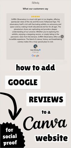 an info sheet with the words how to add google reviewes to a canvas website