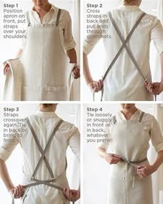 the instructions for how to tie an apron around your waist and back with straps on each side