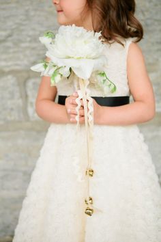 Single peony stem with ribbon and bells Grey Photography, Tulle Flower Girl, Wedding Planning Websites, Wedding Set Up, Wedding Services, Wedding Flower Inspiration, Wedding Flower Girl, Wedding Idea