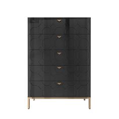 a black and gold chest of drawers with four drawers on one side and two doors on the other