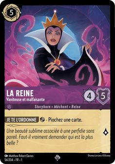 the card for la reine from disney's maleficents is shown