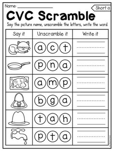 the cvc scramble worksheet for children to learn how to read and write