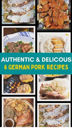 Six German pork dishes arranged in a collage, including grilled and roasted varieties, with a central title reading "Authentic & Delicious 6 German Pork Recipes". German Pork Tenderloin, German Meat Recipes, German Pork Recipes, German Recipes Authentic Dinner, Pork Schnitzel Recipe, German Meat, Schnitzel Recipe, German Food Authentic, Pork Shoulder Recipes