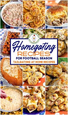 the cover of home cooking recipes for football season, with pictures of different foods and vegetables