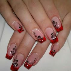 Oldies Nails, Nailart French, Rounded Acrylic Nails, Elegant Touch Nails, Black Nails With Glitter, Floral Nail Designs, 2000s Style