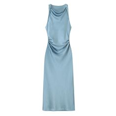 Color: Blue, Size: M Elegant Light Blue Ruched Midi Dress, Blue Sheath Midi Dress For Summer, Casual Blue Midi Dress For Evening, Chic Light Blue Maxi Dress For Night Out, Casual Blue Evening Midi Dress, Chic Blue Maxi Dress, Blue Sheath Midi Dress For Spring, Light Blue Sheath Midi Dress For Summer, Summer Light Blue Sheath Midi Dress