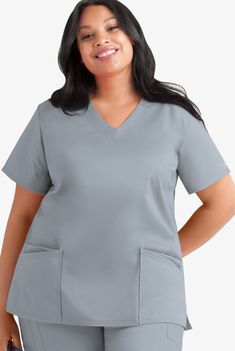 UA Butter-Soft STRETCH Plus Size V-Neck Scrub Top | Plus Size Scrubs Plus Size Scrubs, Scrub Collection, 12 Hour Shifts, Uniform Advantage, Easy Stretches, Medical Uniforms, Top Plus Size, Scrub Tops, New Print