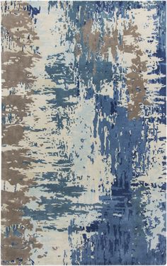 an abstract rug with blue and beige colors