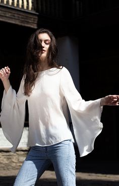 Bell sleeve shirt - BastetNoir Oversized White Linen Shirt, Sheer White Shirt, Bell Sleeve Shirt, White Linen Shirt, Bespoke Fashion, Cruelty Free Brands, Open Sleeve, Bateau Neckline, Pinterest Closet