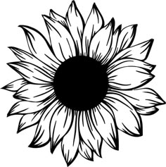 a black and white drawing of a sunflower