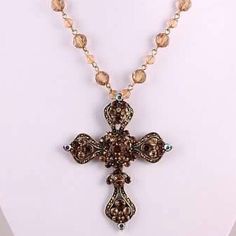 Brown Colored Beaded Cross Necklace. Brand New Fashion Jewelry. Beaded Cross Necklace, Stone Cross, Cross Necklaces, Brown Jewelry, Brown Stone, School Dance, Beaded Cross, Jewelry Inspo, Cute Jewelry