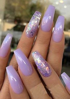 Nails Lavender, Light Purple Nails, Pastel Lavender, Long Nail Designs