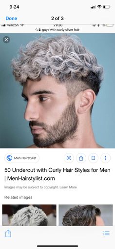 Silver Curly Hair, Curly Silver Hair, Mens Short Curly Hairstyles, Ash Grey Hair, Curly Color, Curly Haircut