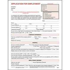 an application for employment form is shown