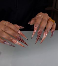 Gold Stiletto Nails, Neutral Nails Acrylic, Long Almond Nails, Long Almond, Long Stiletto Nails, Stiletto Nails Designs, Work Nails, Cute Acrylic Nail Designs