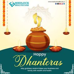 happy dhanteras with candles and beads on the occasion of diwaling them