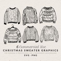 four sweaters are shown with the text, christmas sweater graphics