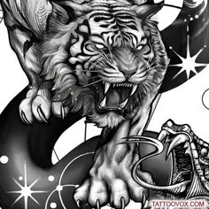 a tiger and dragon tattoo design on a white background