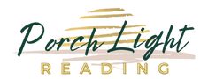 the logo for porch light reading, which is featured in this image with gold and green lettering