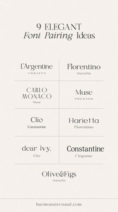 Elegant Font Pairing Ideas by Harmonais Visual Business Fonts Logos, Canva Font Pairings For Logo, Minimal Logo Design Inspiration Branding, Fonts For Logos Branding, Minimalist Font Pairings, Font Layout Design, Modern Fonts Minimalist, Typography Pairings