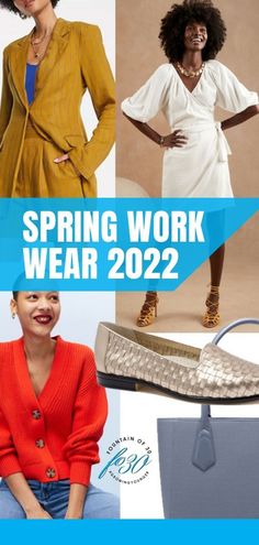 It's time to get back to the office. Here is the best spring work wear 2022. #fashion #over40 #work #career #style Chic Office Bags For Spring, Versatile Spring Office Shirt, Spring Stretch T-shirt For Work, Spring Office Suits With V-neck, Full-length Office Sets For Spring, Chic Work Outfits Women, Spring Work, Professional Chic, Classy Skirts